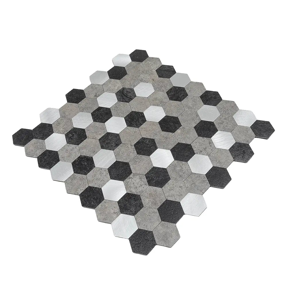 1.25" Silver, Grey and Black Hexagon Peel and Stick Tile | Tile Club