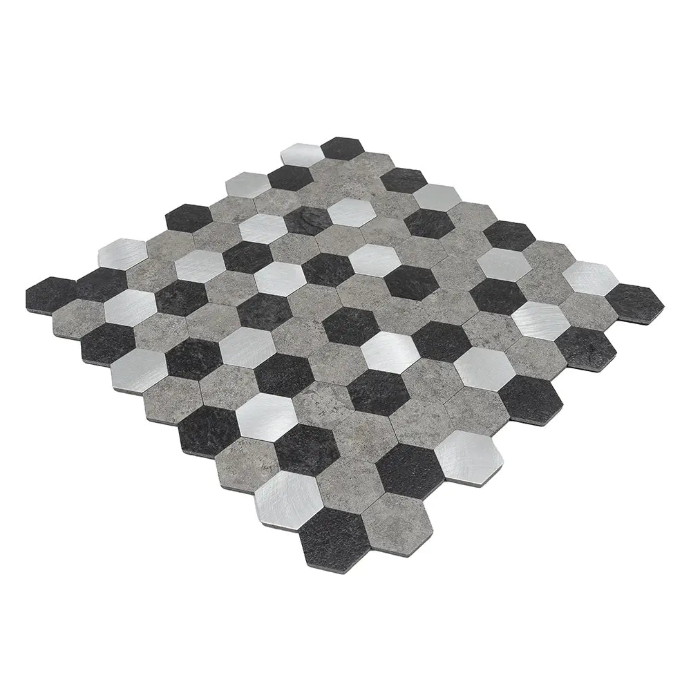 1.25" Silver, Grey and Black Hexagon Peel and Stick Tile | Tile Club