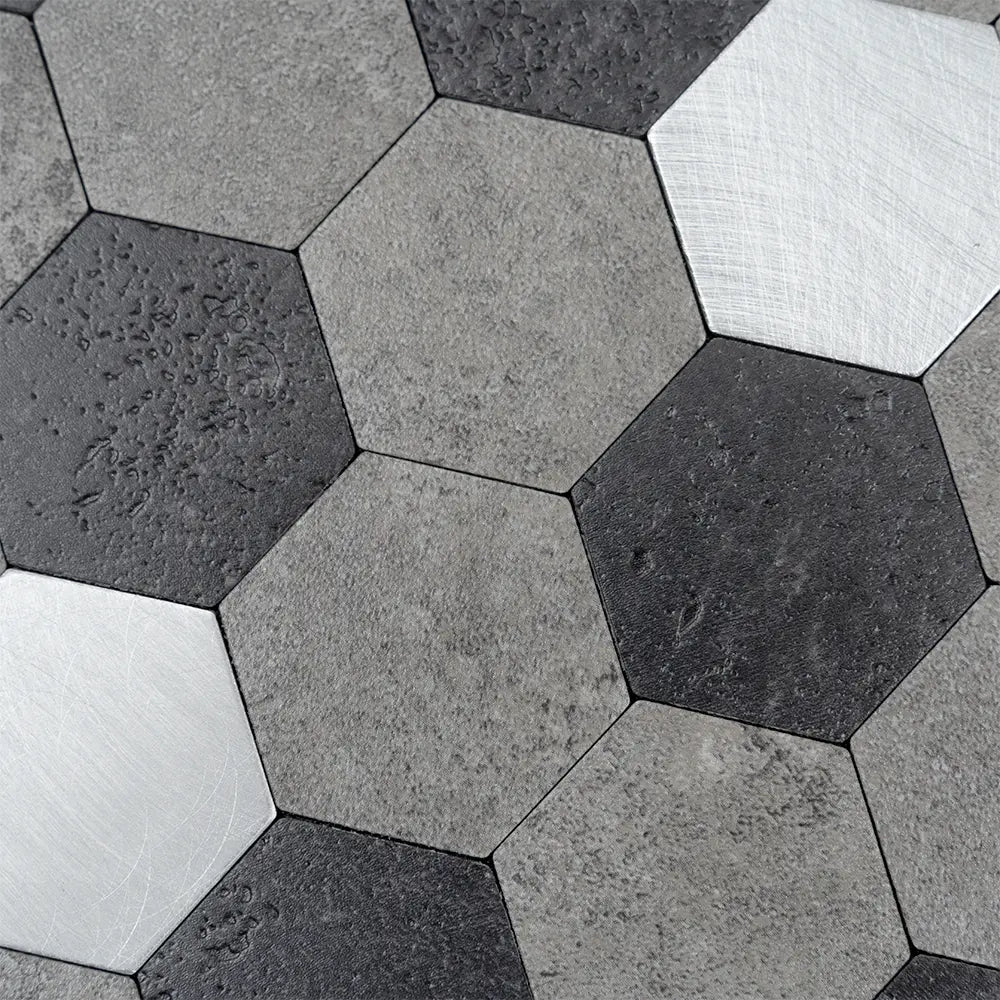 1.25" Silver, Grey and Black Hexagon Peel and Stick Tile | Tile Club