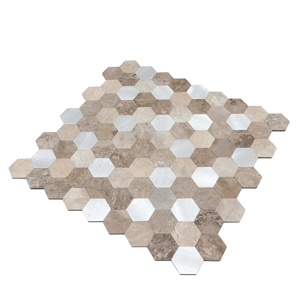 Silver and Beige Hexagon Peel and Stick Tile