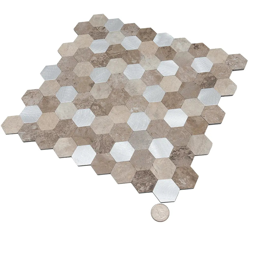 Silver and Beige Hexagon Peel and Stick Tile