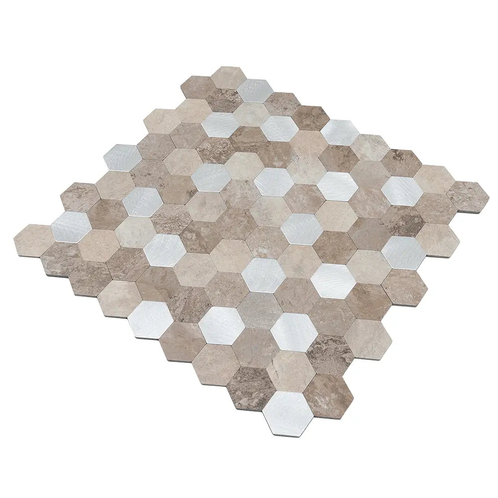Silver and Beige Hexagon Peel and Stick Tile