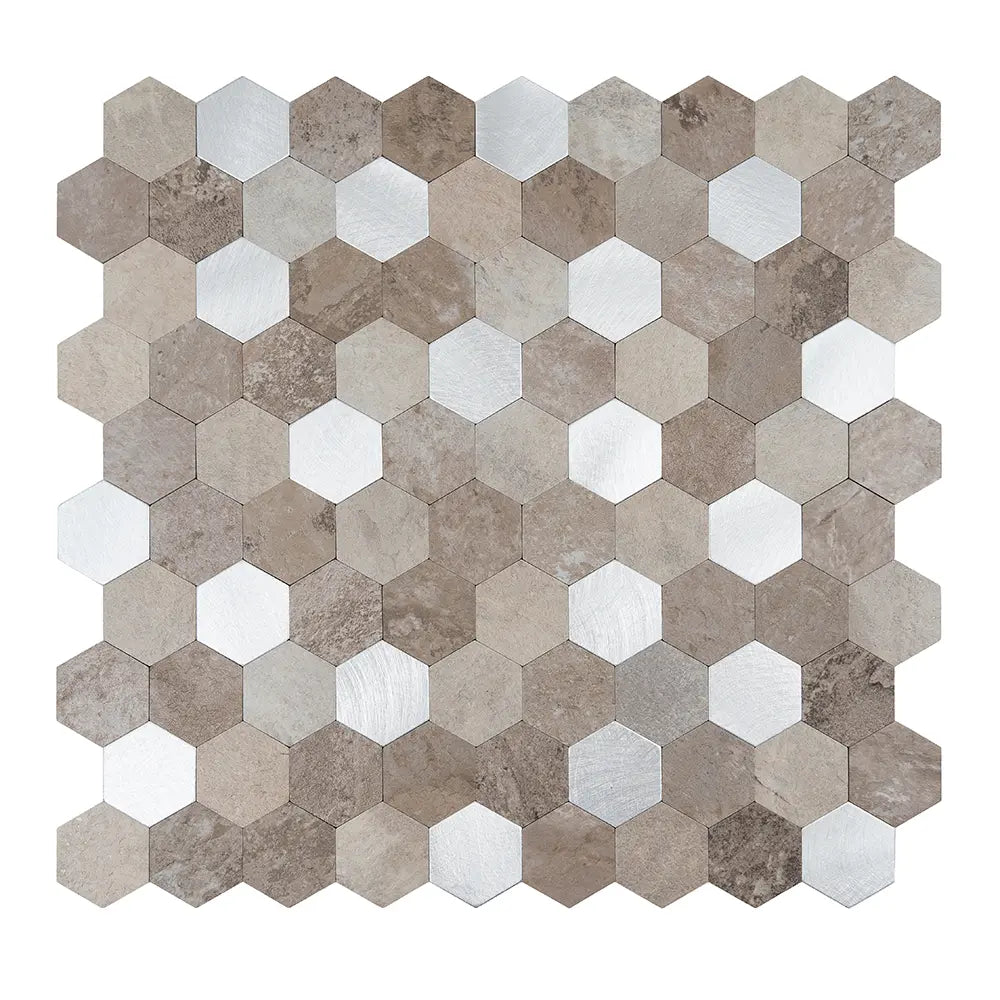 Silver and Beige Hexagon Peel and Stick Tile