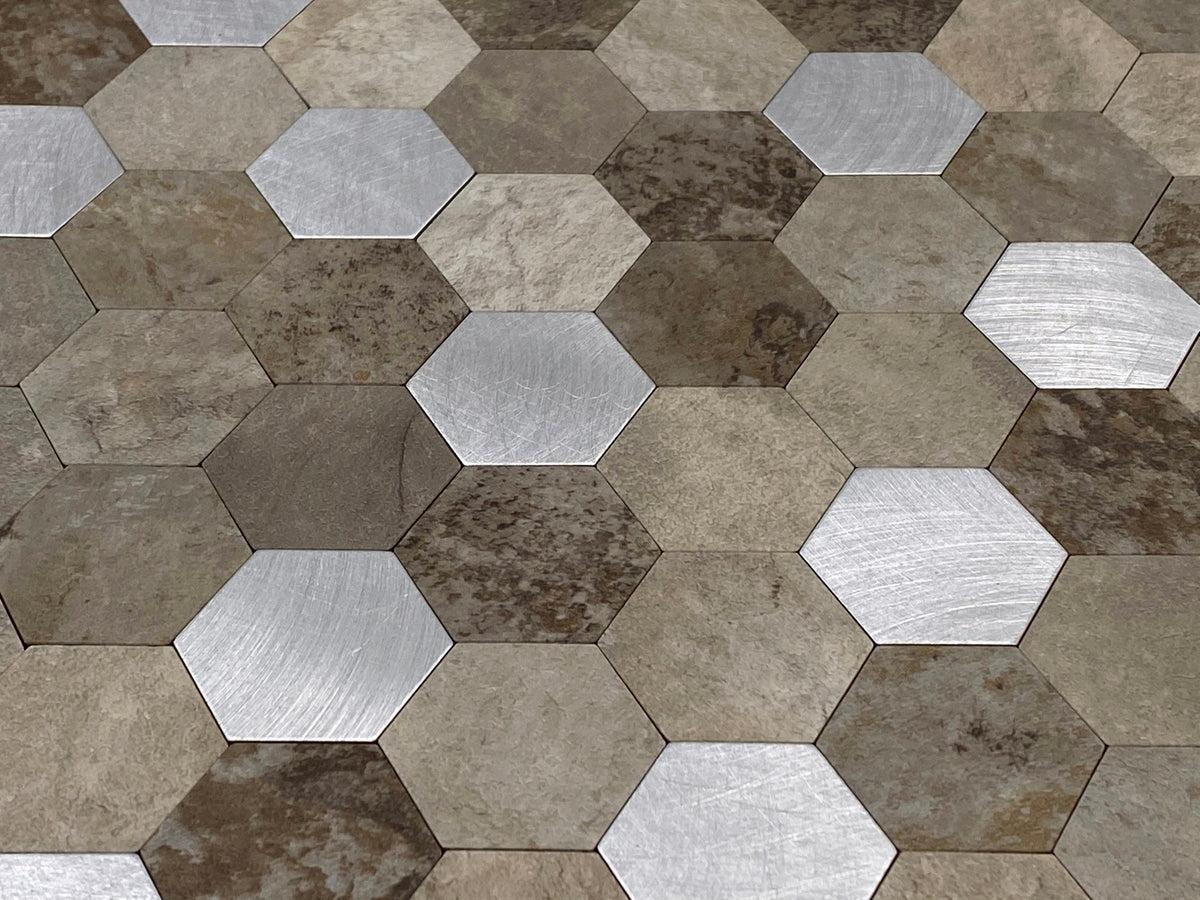 Silver and Beige Hexagon Peel and Stick Tile | Tile Club