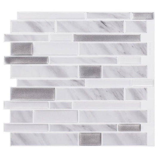 Gray and White Vinyl Stacked Stone Peel and Stick Tile