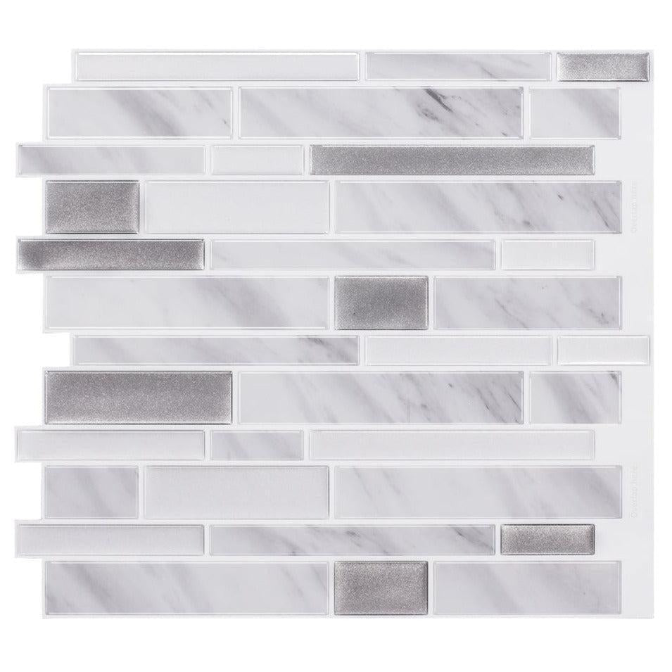 Gray and White Vinyl Stacked Stone Peel and Stick Tile
