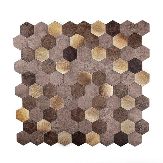 1.25" Gold and Beige Hexagon Peel and Stick Tile Sample