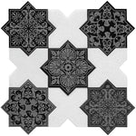 Moroccan Black Star & White Cross Etched Marble Mosaic Tile