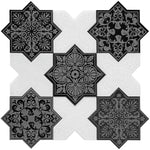 Moroccan Black Star & White Cross Etched Marble Mosaic Tile Sample