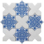 Moroccan Blue Star & White Cross Etched Marble Mosaic Tile