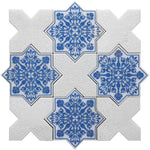 Moroccan Blue Star & White Cross Etched Marble Mosaic Tile Sample