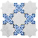 Moroccan White Star & Blue Cross Etched Marble Mosaic Tile