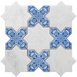 Moroccan White Star & Blue Cross Etched Marble Mosaic Tile Sample