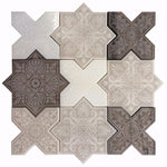 Moroccan Star & Cross White Grey Antique Mixed Etched Marble tile