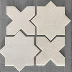 Moroccan Star & Cross White Etched Marble Mosaic Tile