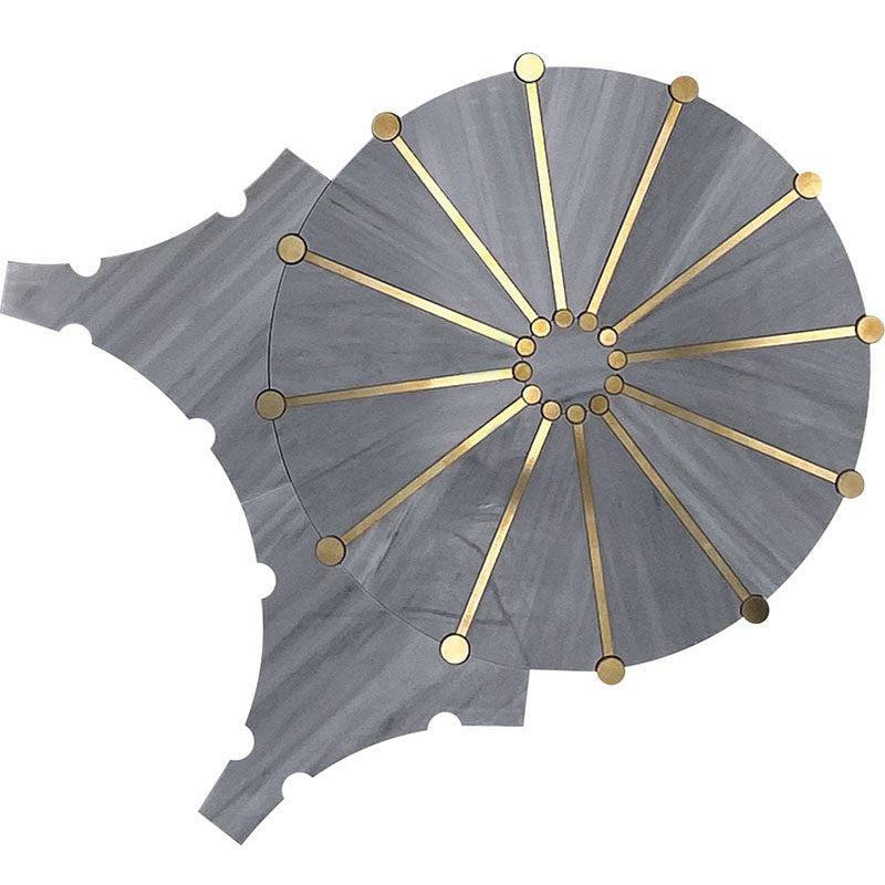 Wheel Deco Gray Marble and Brass Inlay Mosaic Tile