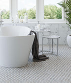 Sand Valley And Thassos Wave Marble Mosaic Tile Bathroom Floor