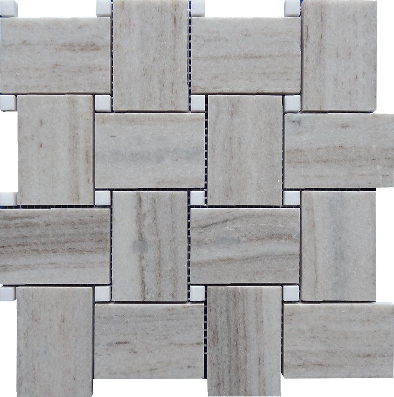 Sand Valley And Thassos Large Basket Weave Mosaic Tile