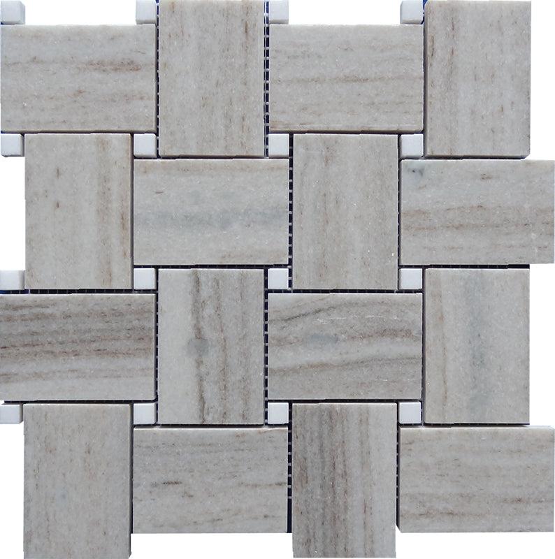 Sand Valley And Thassos Large Basket Weave Mosaic Tile | Tile Club