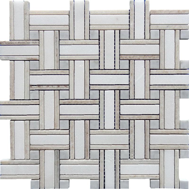 Sand Valley & Thassos Basket Weave Mosaic Tile Sample