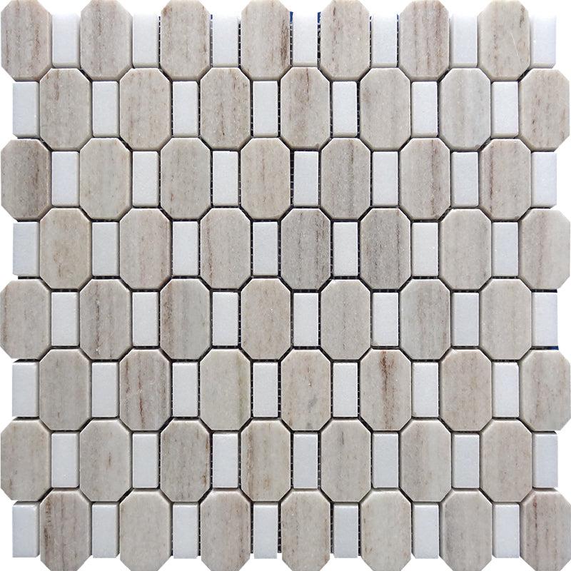 Sand Valley And Thassos Wave Marble Mosaic Tile Sample