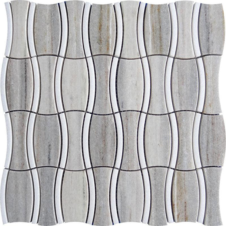 Sand Valley and Thassos Bow-Tie Marble Mosaic Tile Sample