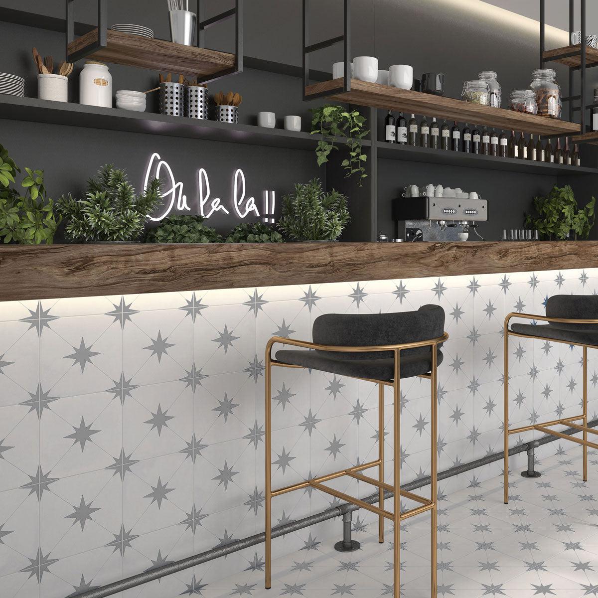 Starlight Eclipse Gray and White Encaustic Porcelain Tile | Tile Club