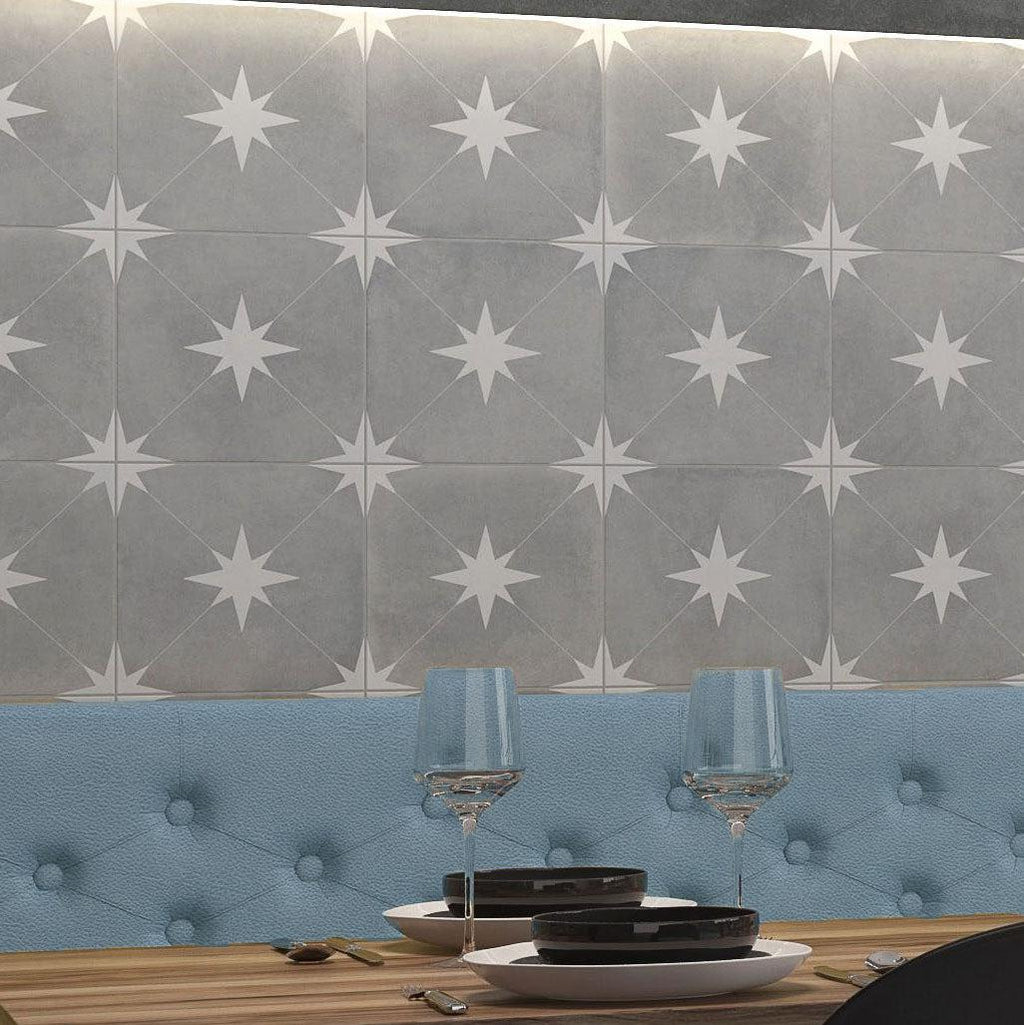 Starlight Gray and White Encaustic Porcelain Tile