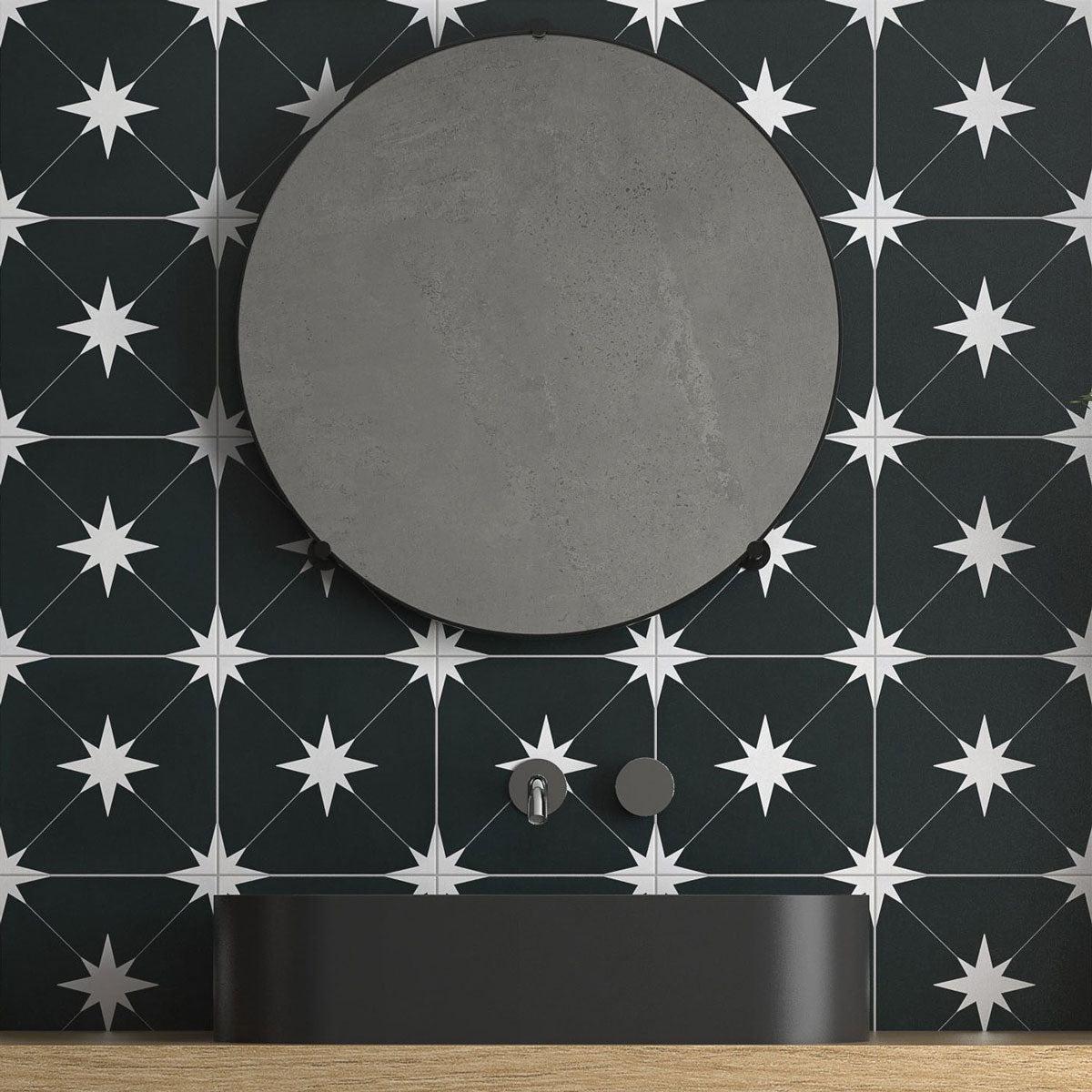 Starlight Black and White Encaustic Porcelain Tile