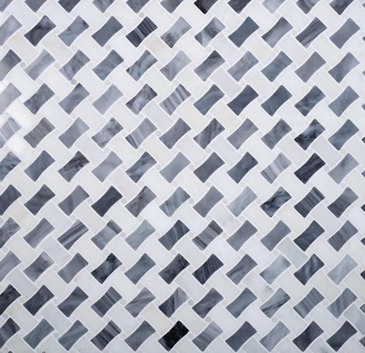 Basketweave mosaic tile | 11" x 11" oriental white marble backsplash