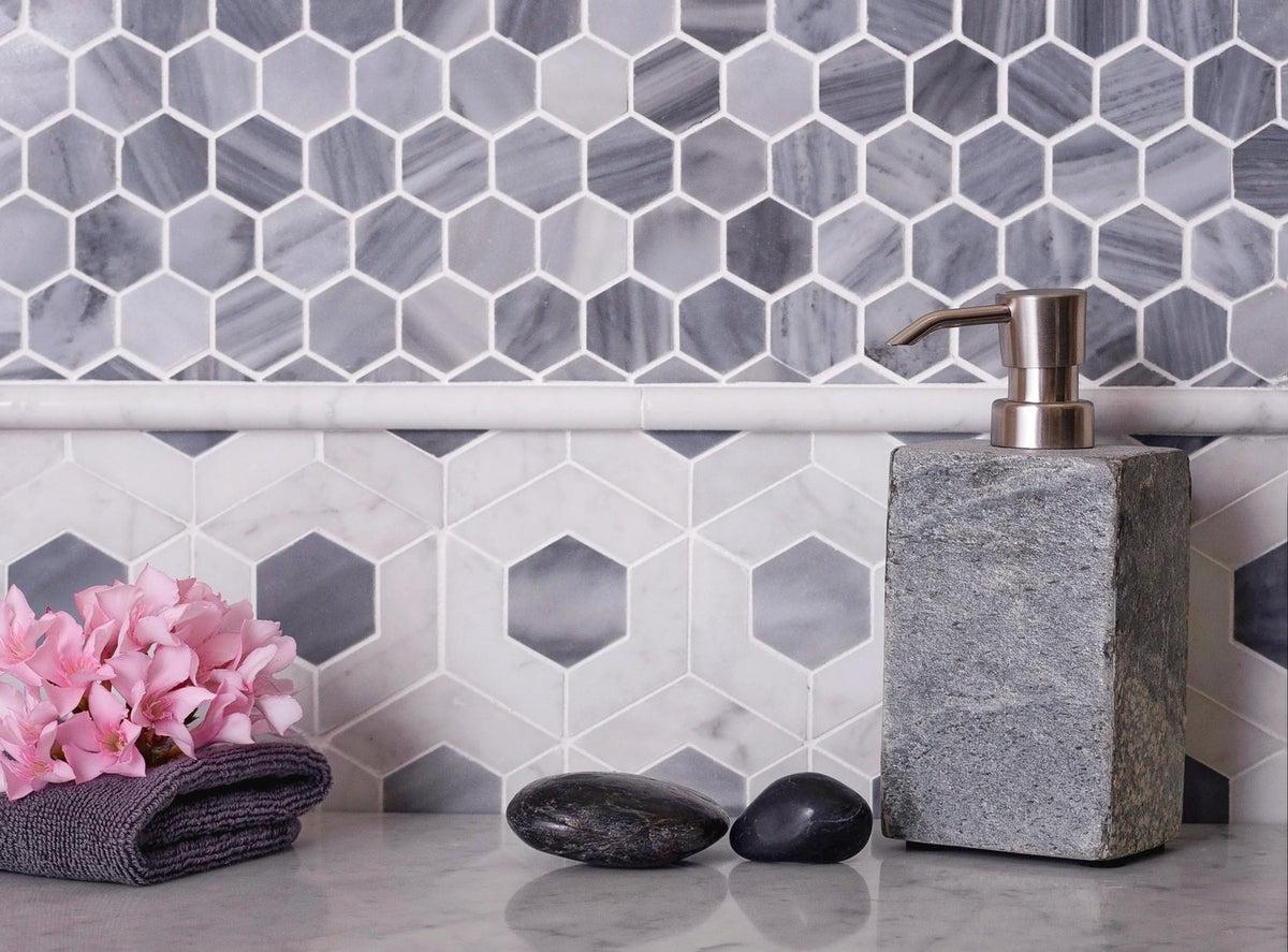 Double Hexagon Carrara Tile Backsplash| Tile Club