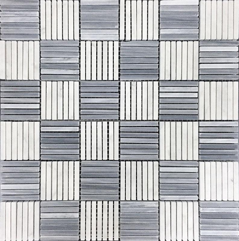 Sticks Carrara & Bardiglio Marble Mosaic Tile Sample