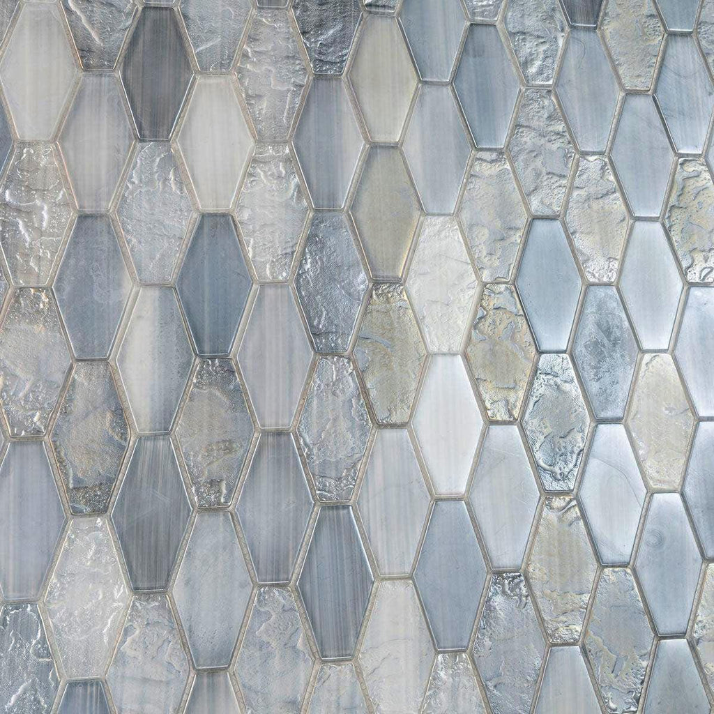 Fog Dreams Elongated Hex Glass Mosaic Tile | Silver Glass Backsplash ...