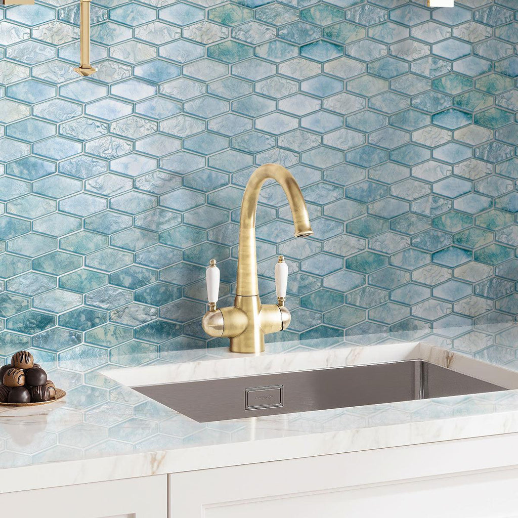 Coastal Dreams Elongated Hex Glass Mosaic Tile | Tile Club