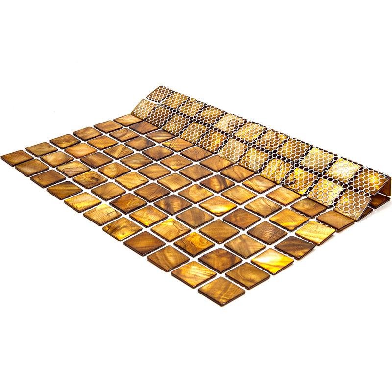 Gold Mother Of Pearl 1" Square Mosaic Tile | Tile Club