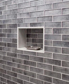 Grey Fabric Glass Subway Mosaic Tile Shower Niche
