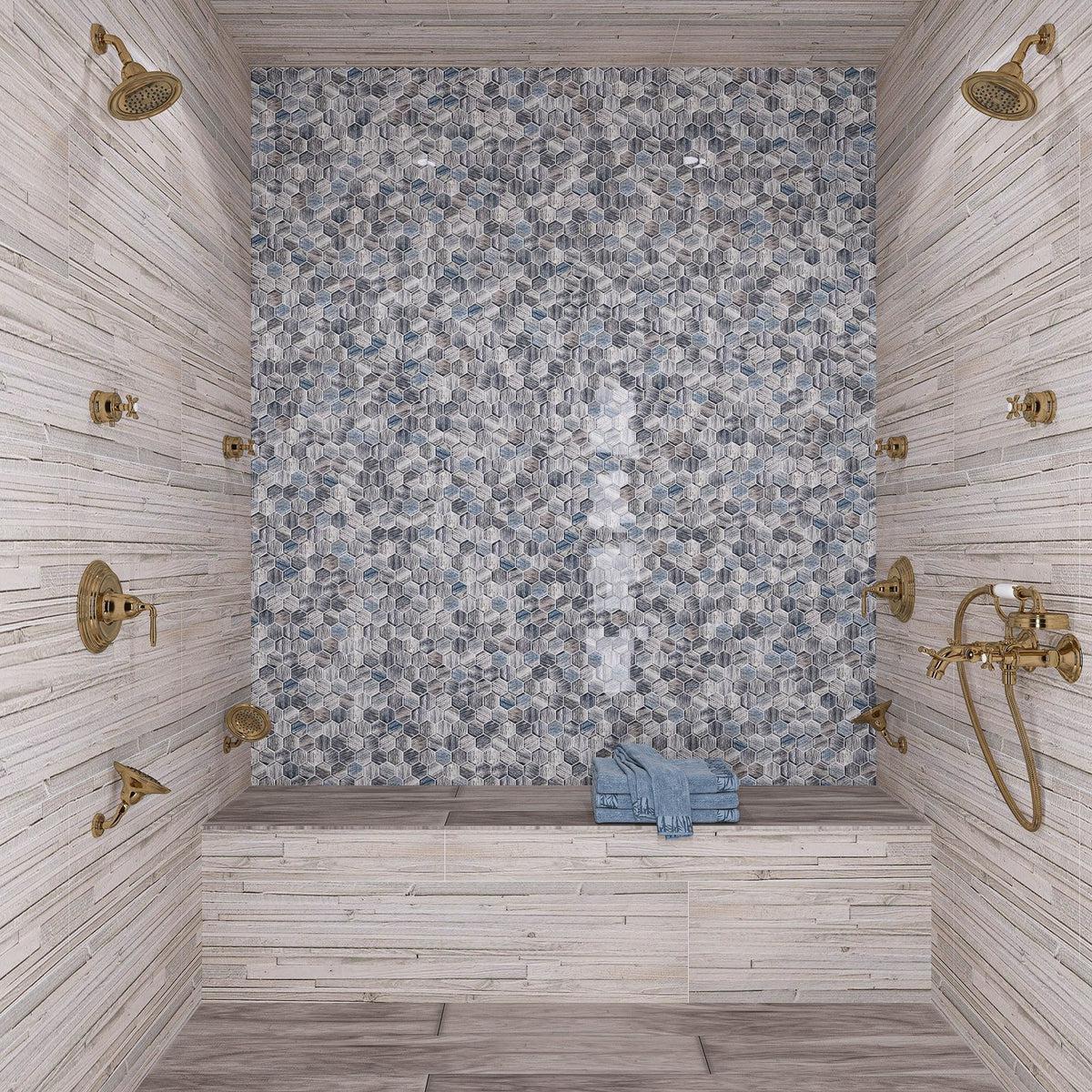 Wood look shower tile rustic interior design