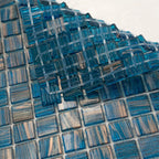 Deep Blue & Gold Swirls Mixed Squares Glass Pool Tile | Tile Club