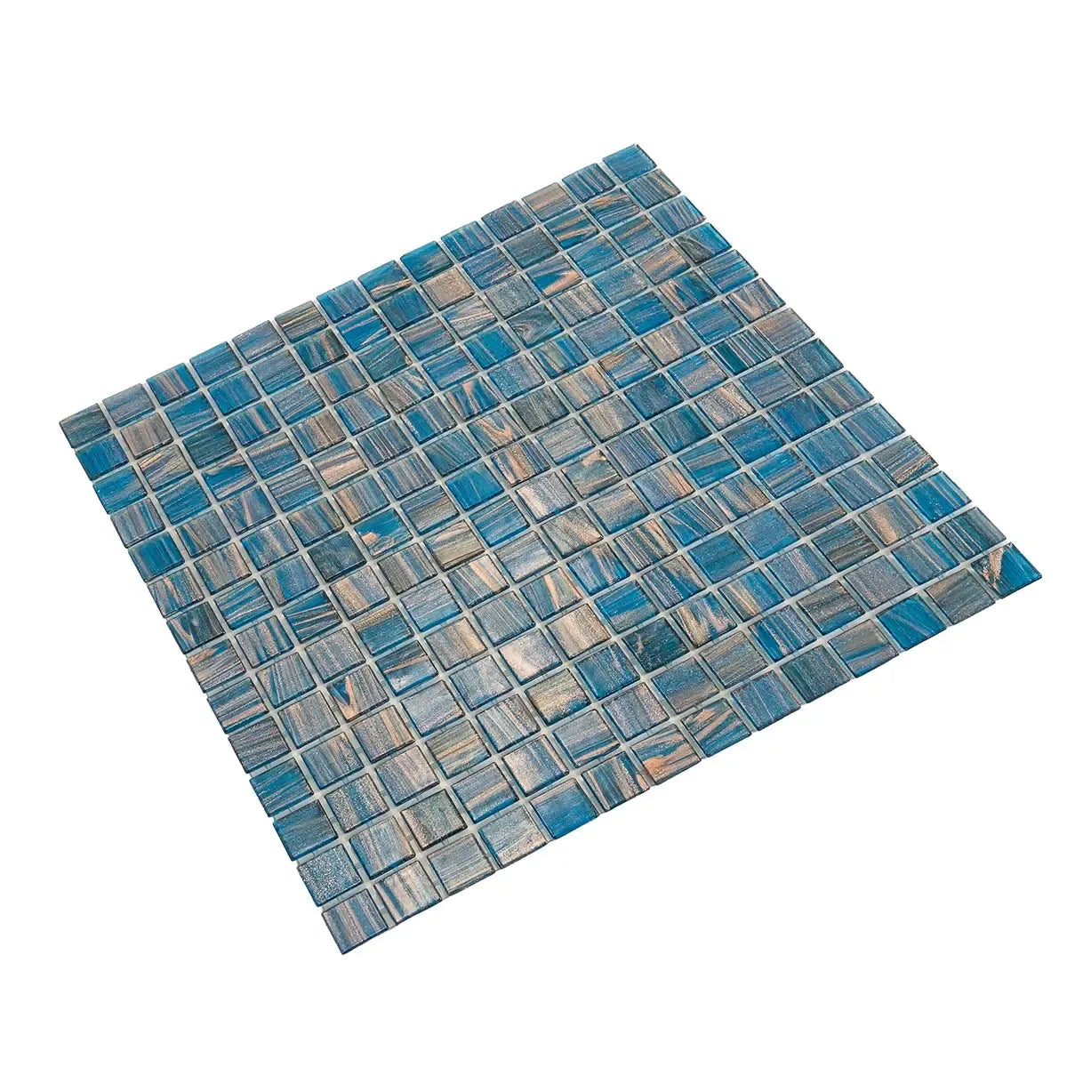 Deep Blue & Gold Swirls Mixed Squares Glass Pool Tile | Bold and