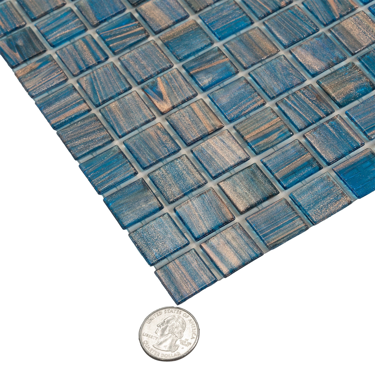 Deep Blue & Gold Swirls Mixed Squares Glass Pool Tile | Tile Club