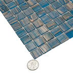 Deep Blue & Gold Swirls Mixed Squares Glass Pool Tile | Tile Club
