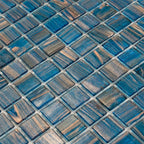Deep Blue & Gold Swirls Mixed Squares Glass Pool Tile | Tile Club