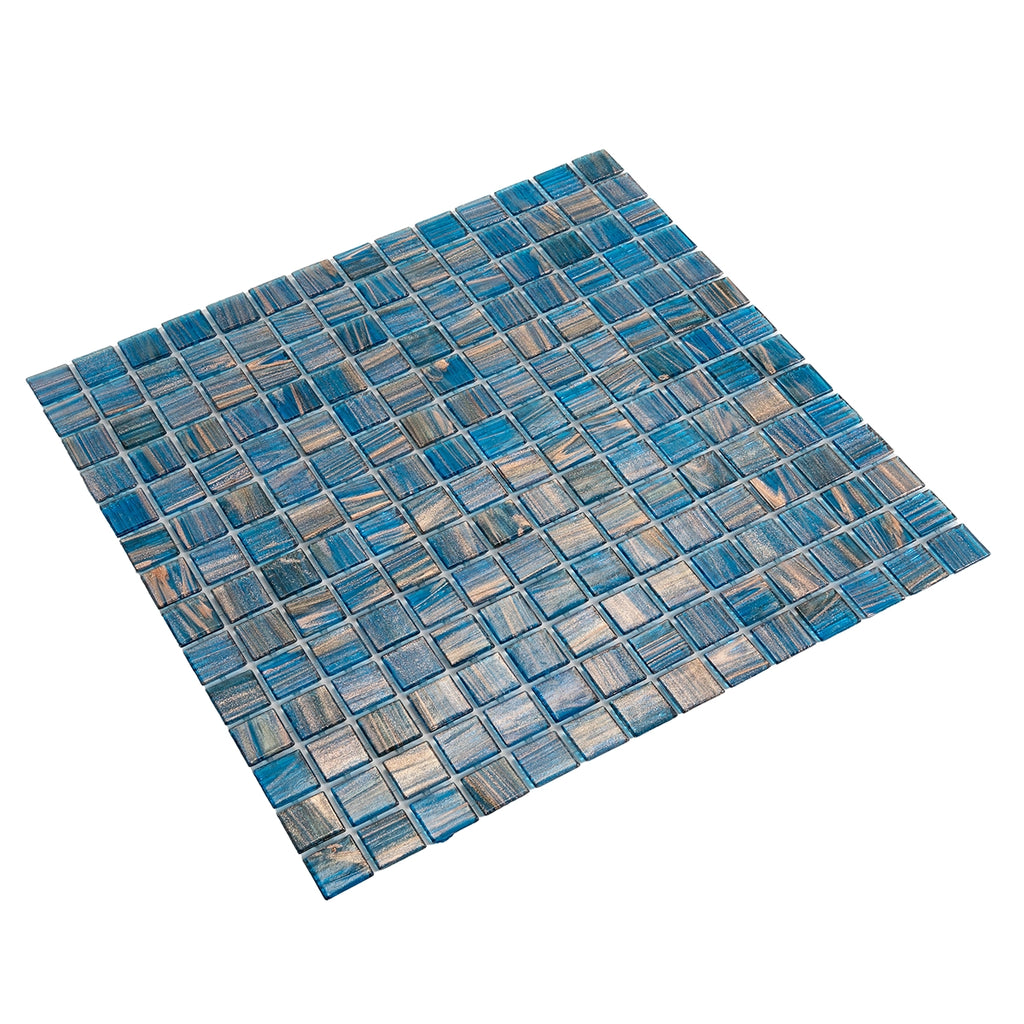 Deep Blue & Gold Swirls Mixed Squares Glass Pool Tile | Tile Club