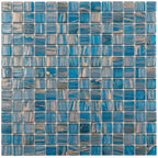 Deep Blue & Gold Swirls Mixed Squares Glass Pool Tile | Tile Club