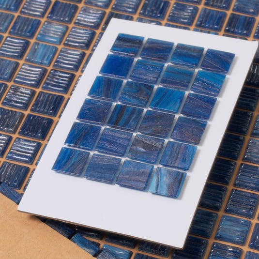 Brushed Navy Blue Squares Glass Pool Tile Sample | Tile Club