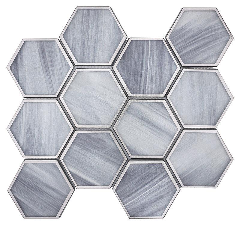 Opal Marbled Glass Hexagon Mosaic Tile