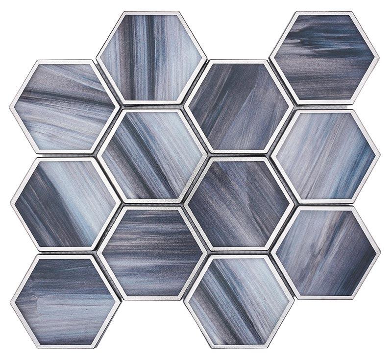 Sapphire Marbled Glass Hexagon Mosaic Tile