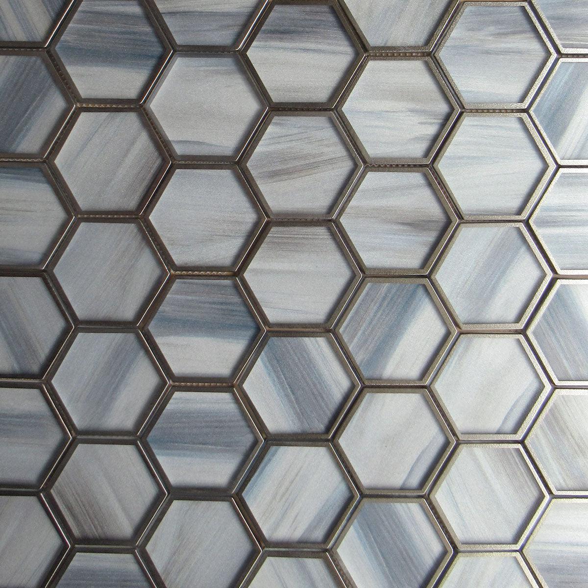 Topaz Marbled Glass Hexagon Mosaic Tile | Tile Club