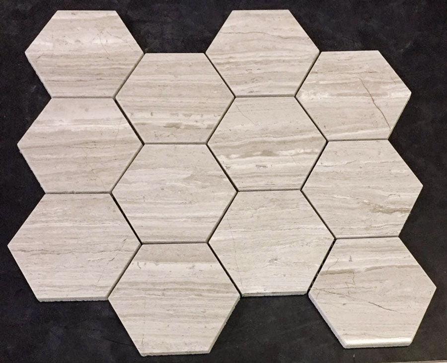 Hexagon Wooden Beige Marble Mosaic Tile