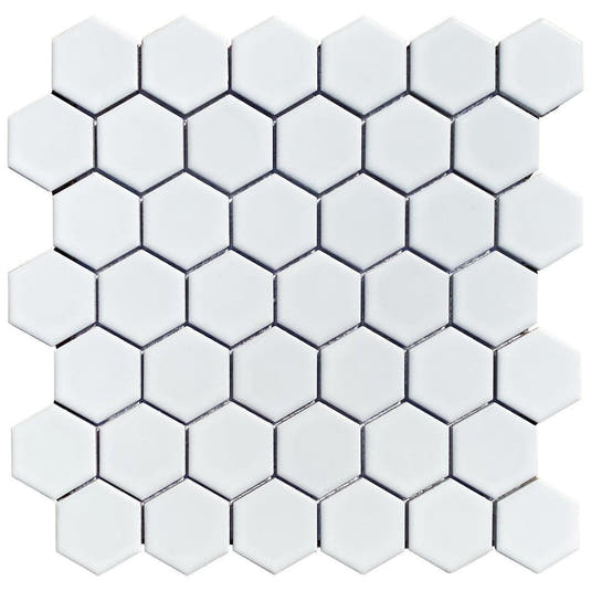 2 Inch Glossy White Honeycomb Hex Porcelain Mosaic Tile